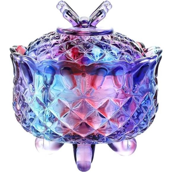 Royal Embossed CrystalGlass Candy Box with Lid Footed JewelryBowl Wedding Buffet - Picture 8 of 8